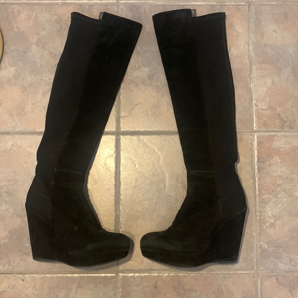 Stuart Weitzman Shoes - Stuart Weitzman - Womens Suede Over The Knee Wedge Heel Boots